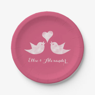 Love Birds with Heart Custom Text Paper Plate