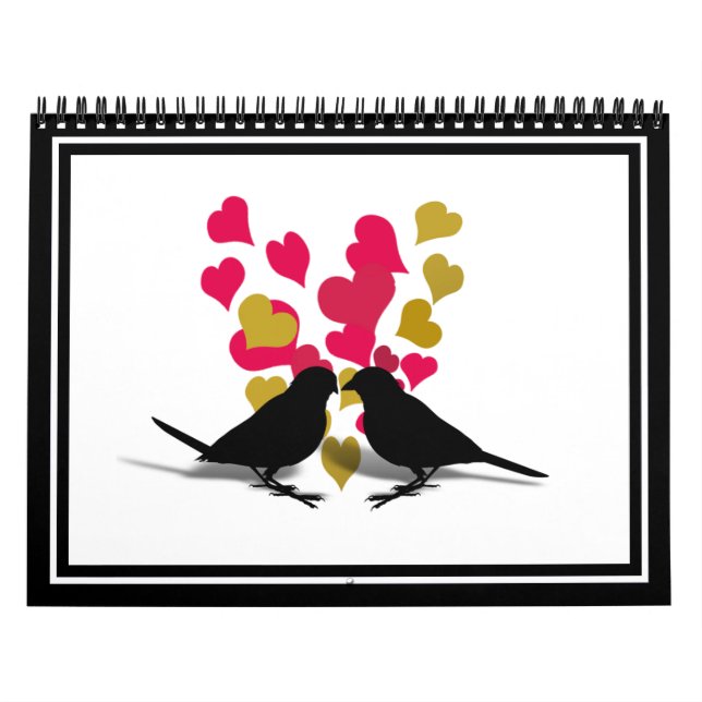 Love Birds With Red & Gold Hearts Calendar (Cover)