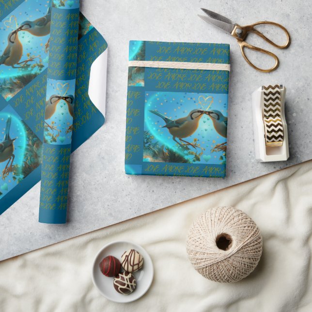 LOVE BIRDS - WRAPPING PAPER BLUE (Crafts)