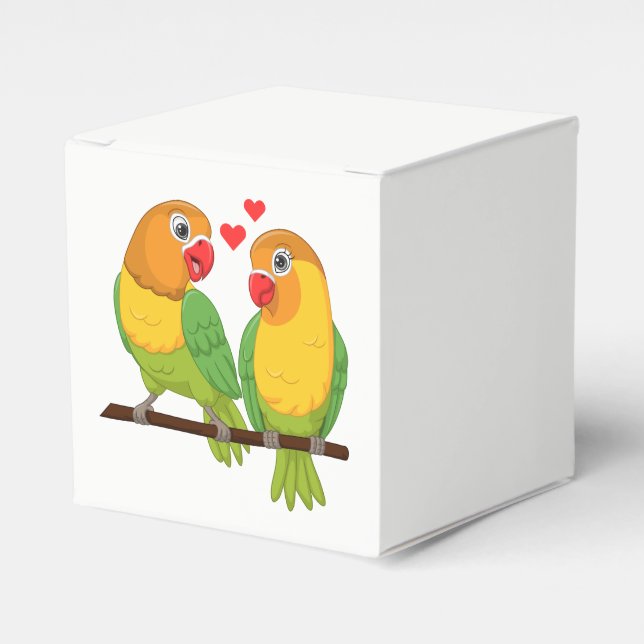 Love birds Yellow Green Lovebird Wedding Favours Favour Box (Front Side)