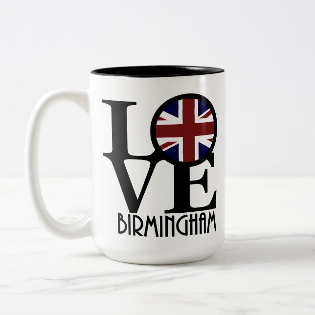 LOVE Birmingham England 15oz Two-Tone Coffee Mug (Left)