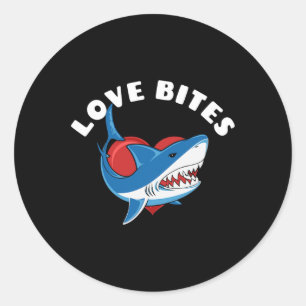 Love Bites Funny Valentines Day Shark Heart Joke Classic Round Sticker