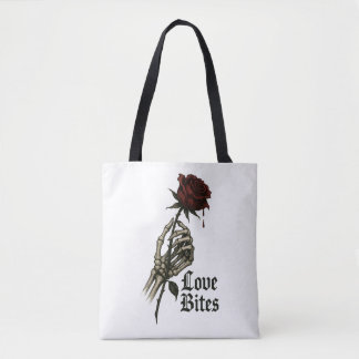Love Bites: Gothic Rose & Skeleton Hand Art Tote Bag