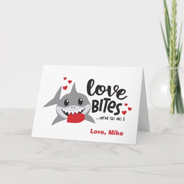 Love Bites | So Do I Funny Shark Boy Valentine Holiday Card (Front)