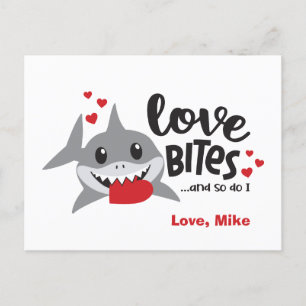 Love Bites So Do I Funny Shark Boy Valentine Holiday Postcard