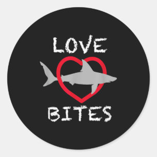 Love Bites - Valentine With Shark And Heart Funny Classic Round Sticker