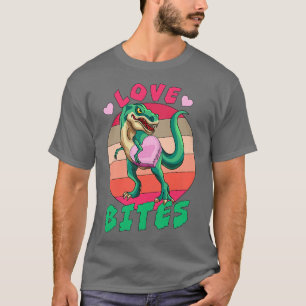 Love Bites Valentines Day Funny Kids Dinosaur Trex T-Shirt