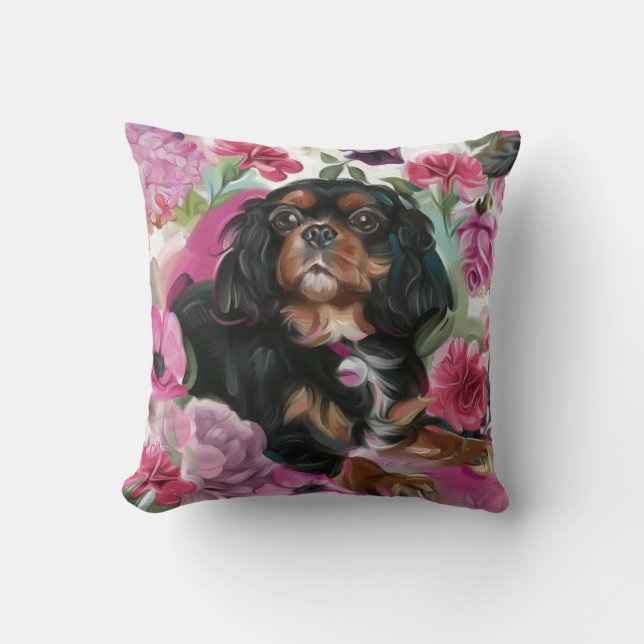 'LOVE' Black and tan Cavalier pillow (Front)