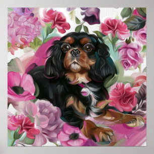'Love' black and tan cavalier poster print