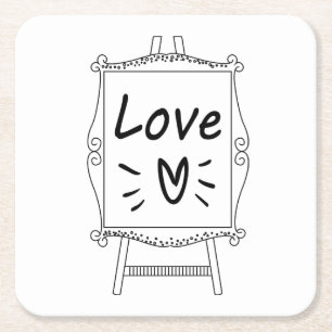 Love Black And White Artist Easel Wedding Party Square Paper Coaster