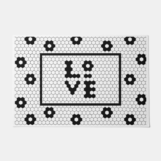 Love Black and White Geometric Tile Design Doormat (Front)