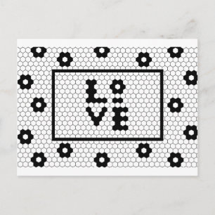 Love Black and White Hex Tile Postcard