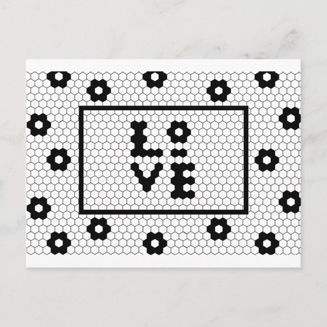 Love Black and White Hex Tile Postcard (Front)