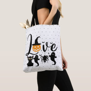 Love Black and White Polka Dot Halloween Tote Bag
