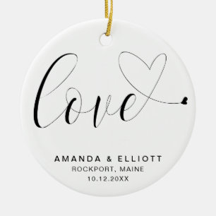 Love Black and White Typography Newlywed Photo Ceramic Tree Decoration