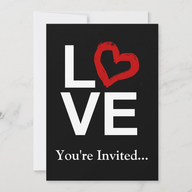 LOVE, Black and White w/Red Heart Invitation (Front)