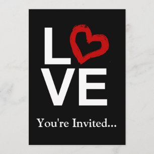 LOVE, Black and White w/Red Heart Invitation