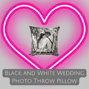 LOVE Black and White Wedding Photo Cushion