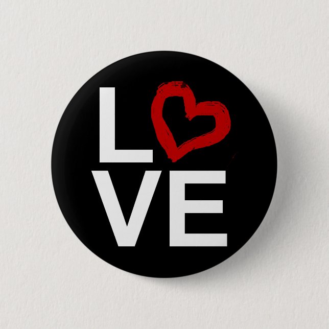 LOVE, Black and White with Red Sketched Heart 6 Cm Round Badge (Front)