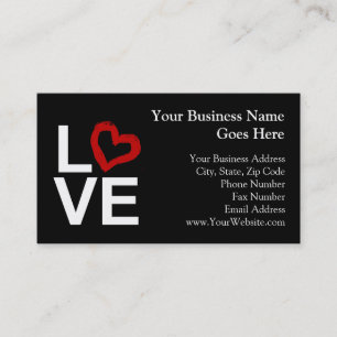 LOVE, Black and White with Red Sketched Heart Business Card