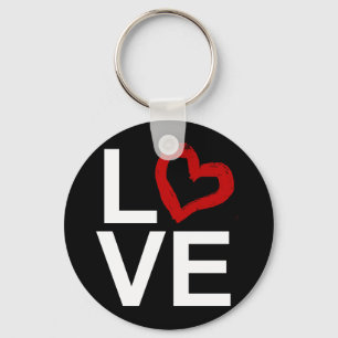 LOVE, Black and White with Red Sketched Heart Key Ring