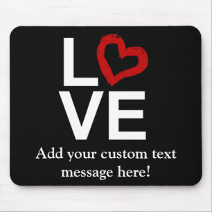 LOVE, Black and White with Red Sketched Heart Mouse Mat