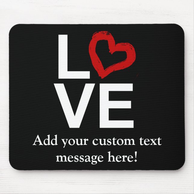 LOVE, Black and White with Red Sketched Heart Mouse Mat (Front)