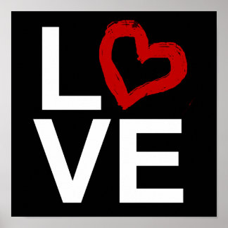 LOVE, Black and White with Red Sketched Heart Poster