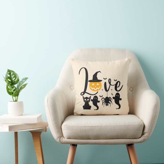 Love Black Cats Ghosts Spiders Orange Halloween Cushion (Chair)