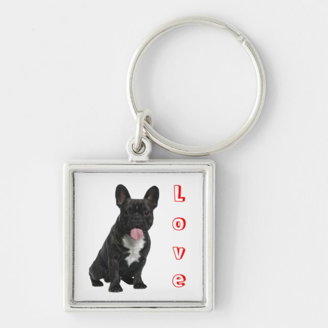 Love  Black French Bulldog Puppy Dog Keychain (Front)
