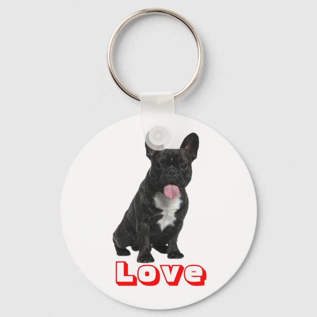 Love  Black French Bulldog Puppy Dog Keychain (Front)