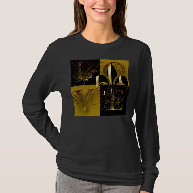 Love black gold, Fleur de Lis, customisable text T-Shirt (Front)