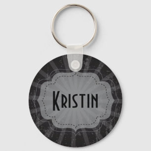 Love Black, Grey Stripe Personalised Name Keychain