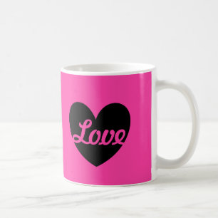 "Love" Black heart on fuchsia pink Coffee Mug
