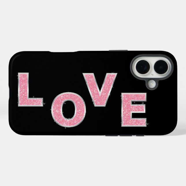 Love Black Pink Silver Glitter Case-Mate iPhone Case (Back (Horizontal))