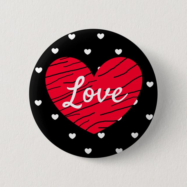 Love Black, Red and White Hearts Button (Front)