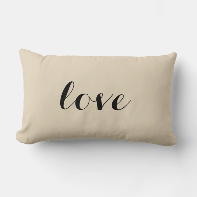 Love Black Script Anniversary Beige Holiday Lumbar Cushion (Front)