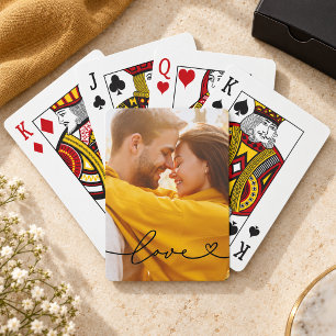 Love Black Script Heart Custom Photo Playing Cards
