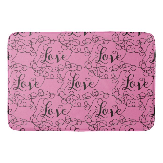 LOVE black seamless pattern with LINES Bath Mat (Front)