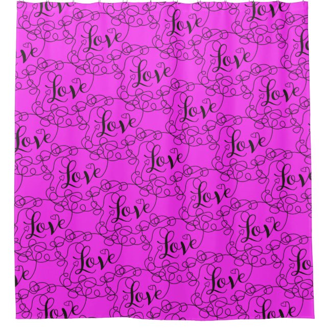 LOVE black seamless pattern with LINES Shower Curtain (Front)