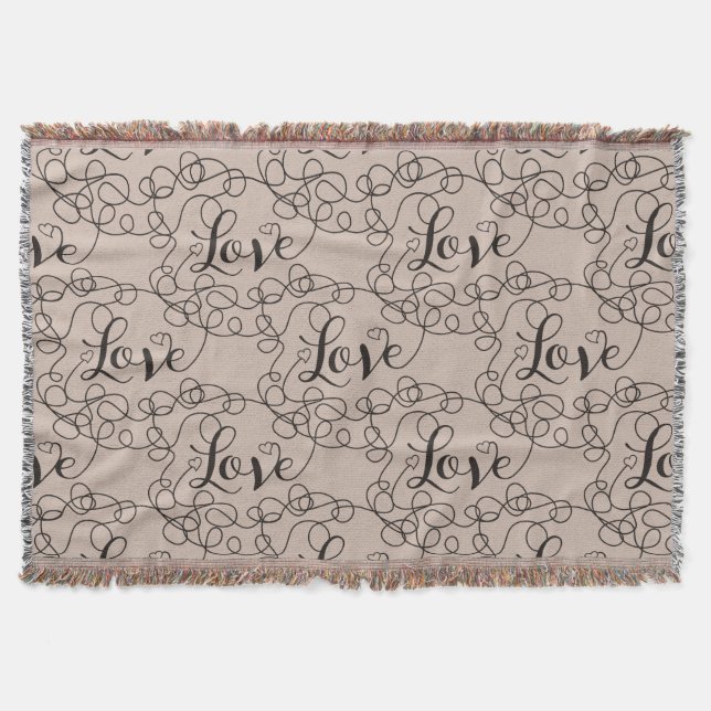LOVE black seamless pattern with LINES Throw Blanket (Front)