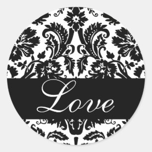 Love Black & White Damask Wedding Sticker