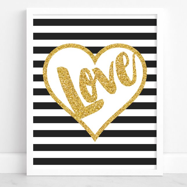 Love Black & White Gold Glitter Stripes Poster (Creator Uploaded)