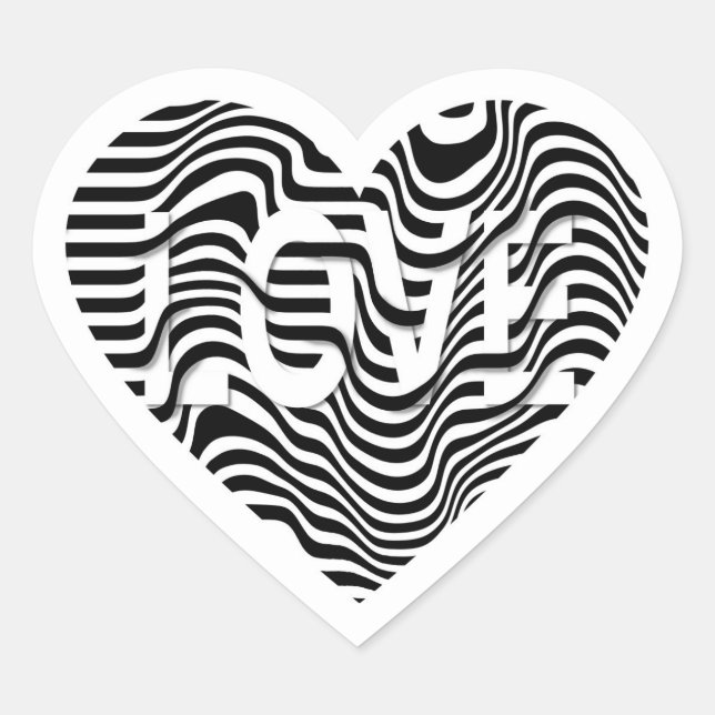 LOVE black white striped heart modern Heart Sticker (Front)