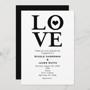 LOVE Black & White Wedding Engagement Invitations