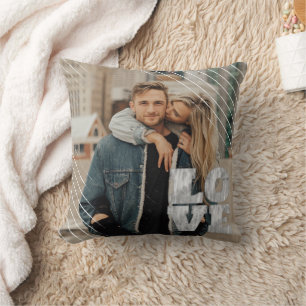 Love Block   Grunge Typography Photo Overlay Throw Cushion