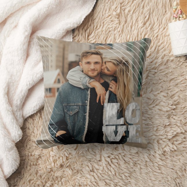Love Block | Grunge Typography Photo Overlay Throw Cushion (Blanket)