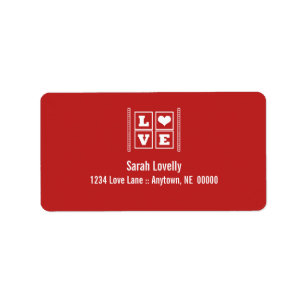 Love Blocks Address Labels, Dark Red Label