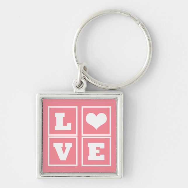 Love Blocks Keychain, Pink Key Ring (Front)