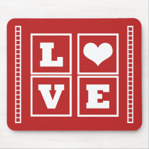 Love Blocks Mousepad, Dark Red Mouse Mat